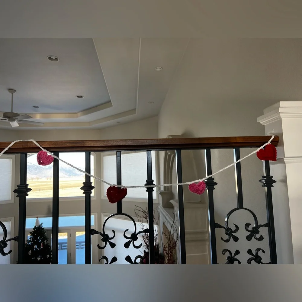 Hand Crocheted Pink & Red Heart Valentines Garland Decor